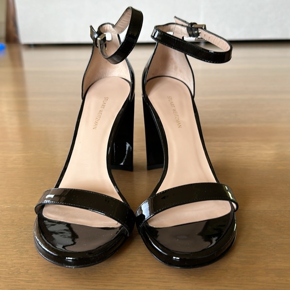 Stuart Weitzman Black Patent Leather Sandal Heels - Picture 2 of 11